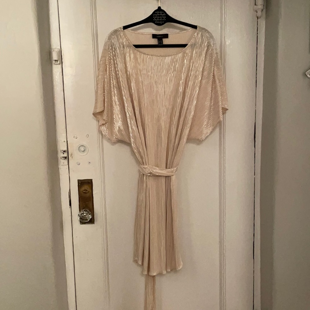 Shimmery champagne belted dress